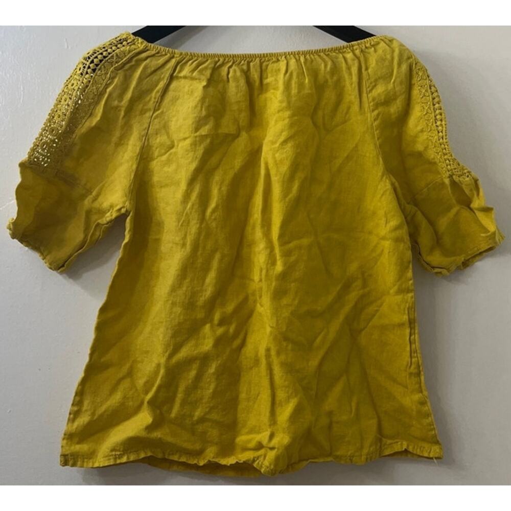Terzo Millennio Womens Top L - Linen Shirt Crochet Lace Sleeves  Casual - Yellow - Picture 2 of 11